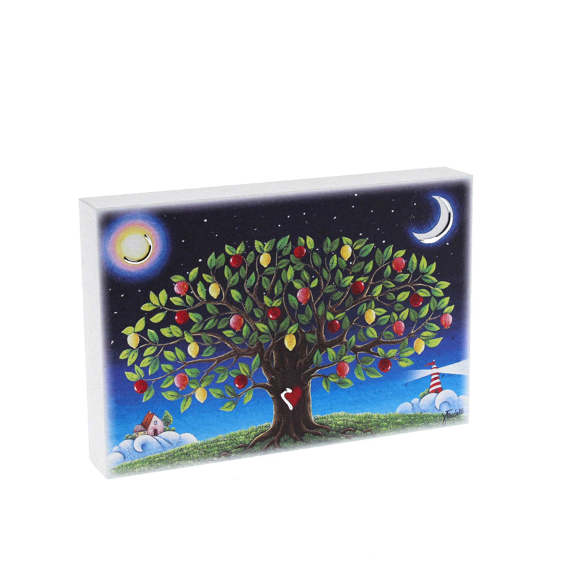 Quadro in legno con dettagli argentati soggetto Albero della Vita. Dimensioni 15x10 cm