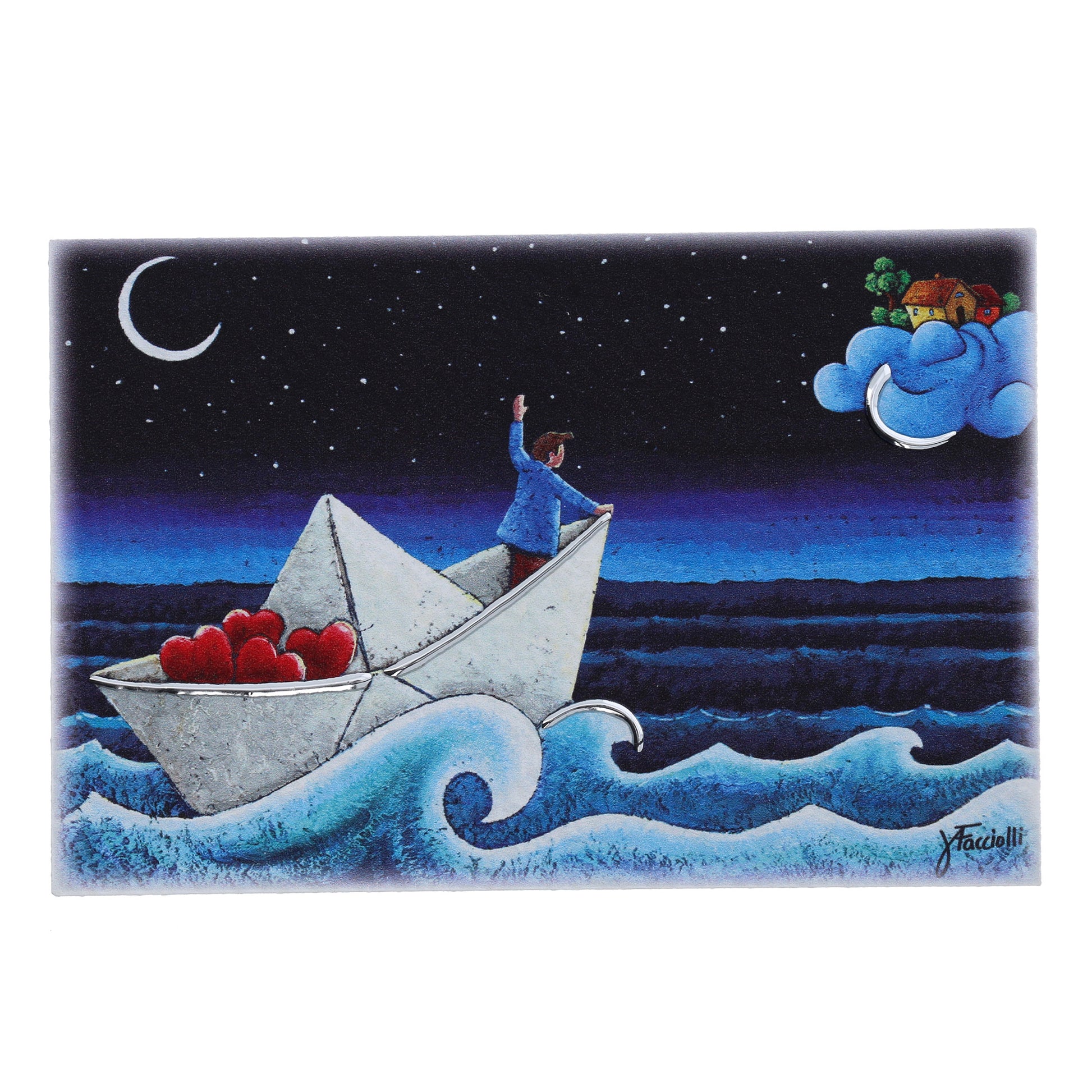 Quadro in legno con dettagli argentati soggetto Carico d'Amore. Dimensioni 15x10 cm