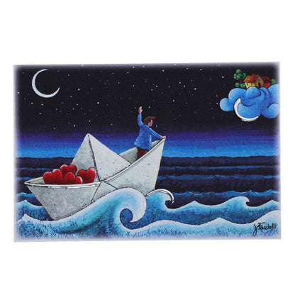 Quadro in legno con dettagli argentati soggetto Carico d'Amore. Dimensioni 15x10 cm