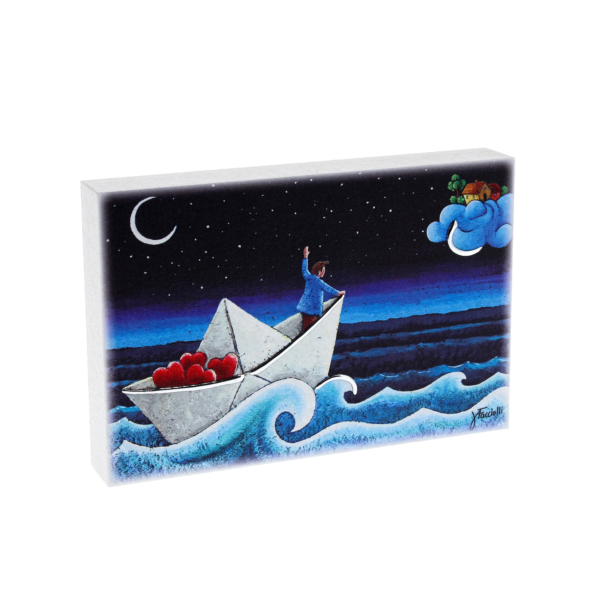 Quadro in legno con dettagli argentati soggetto Carico d'Amore. Dimensioni 15x10 cm
