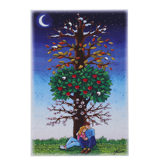 Quadro in legno con dettagli argentati soggetto Albero delle Stagioni. Dimensioni 15x10 cm