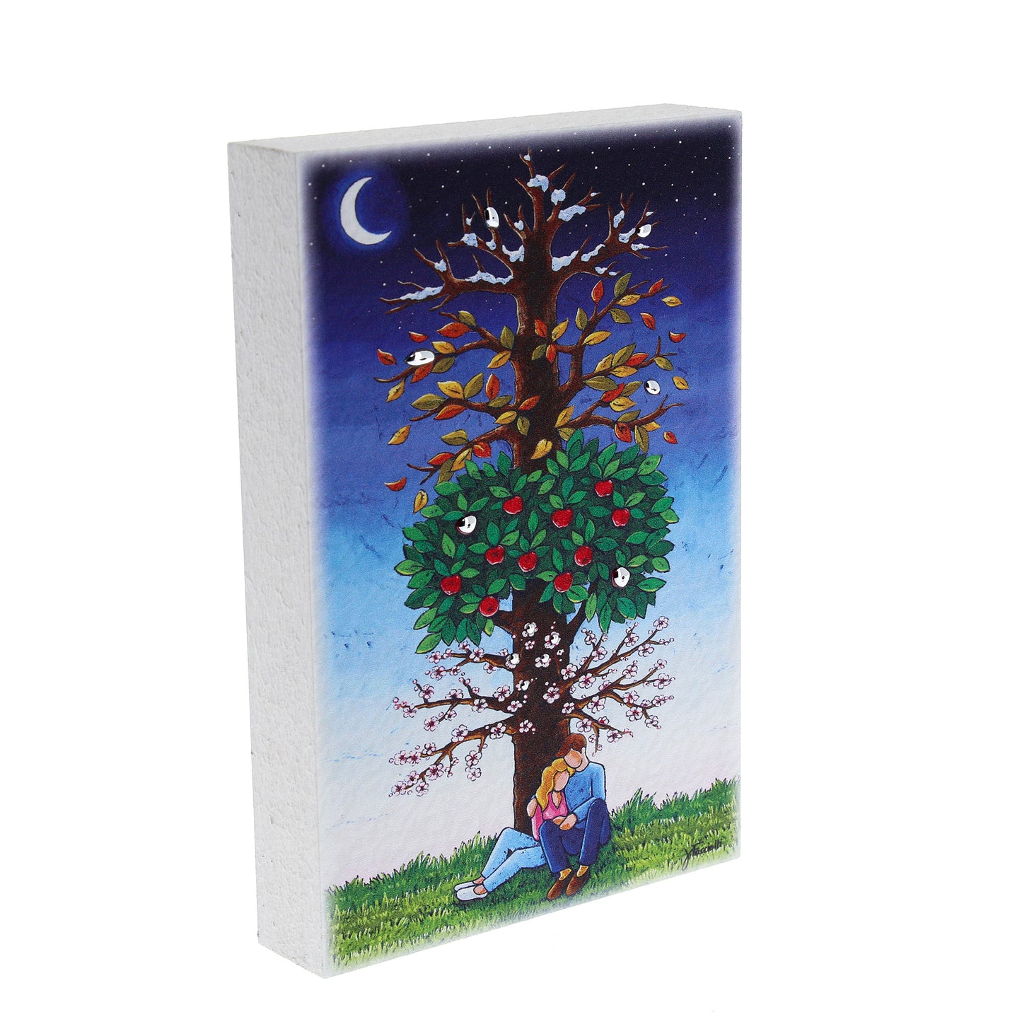 Quadro in legno con dettagli argentati soggetto Albero delle Stagioni. Dimensioni 15x10 cm