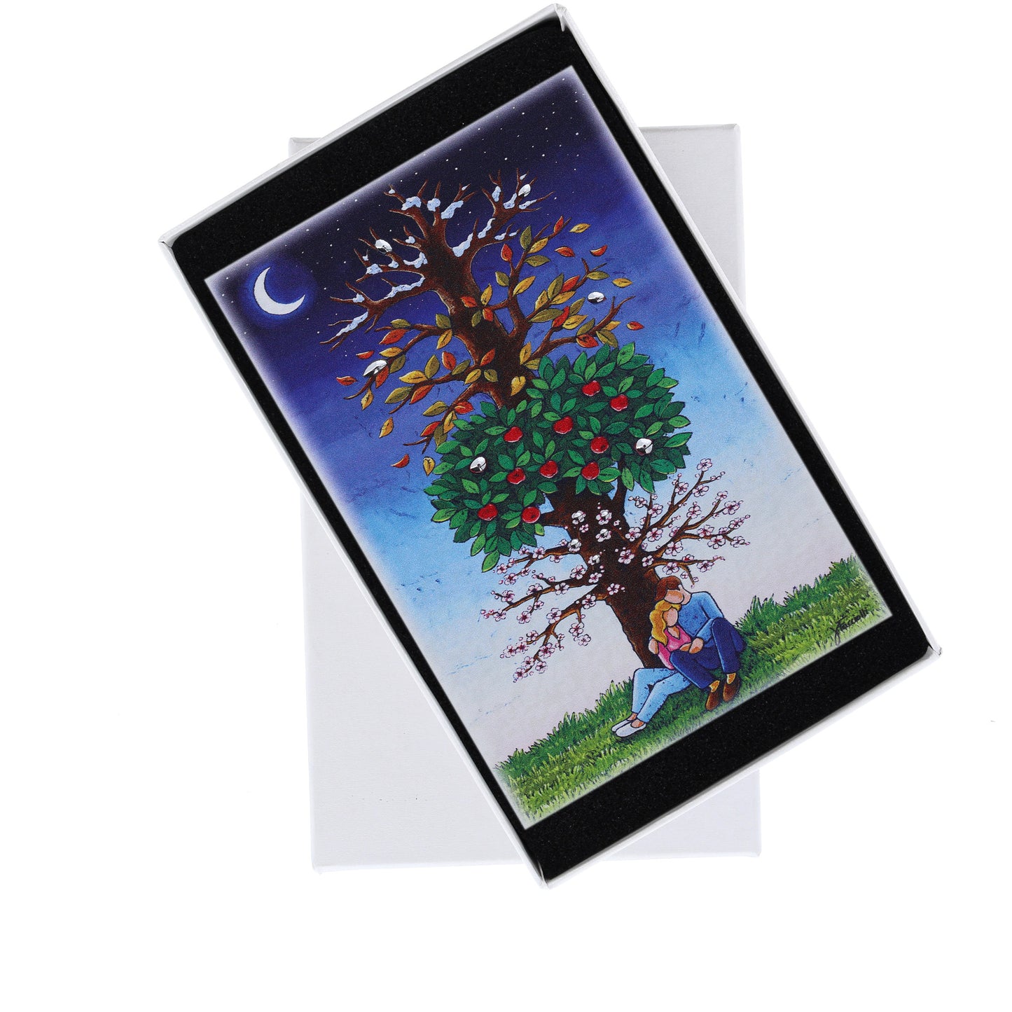 Quadro in legno con dettagli argentati soggetto Albero delle Stagioni. Dimensioni 15x10 cm