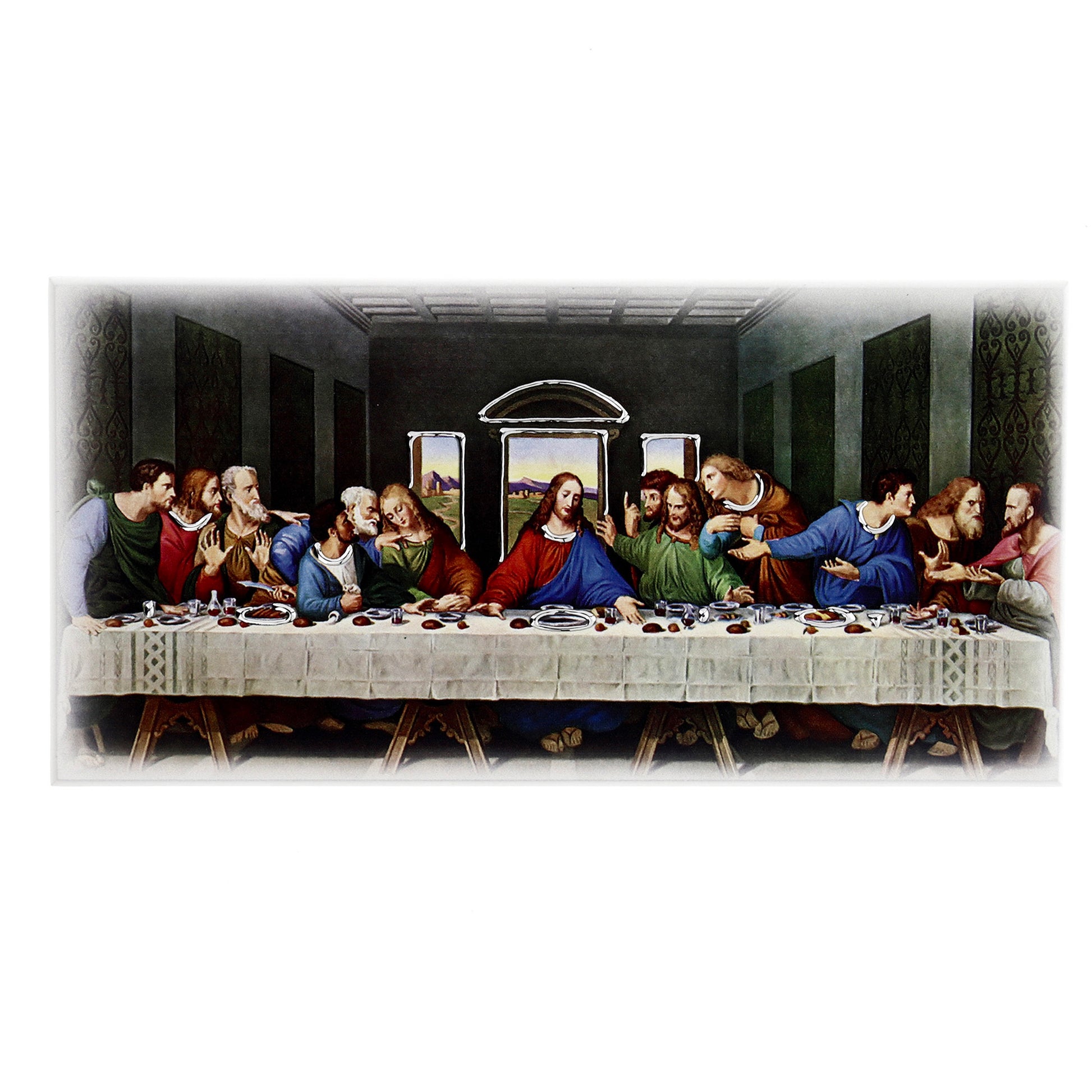 Quadro Ultima Cena in legno con dettagli argentati. Dimensioni 16x8 cm