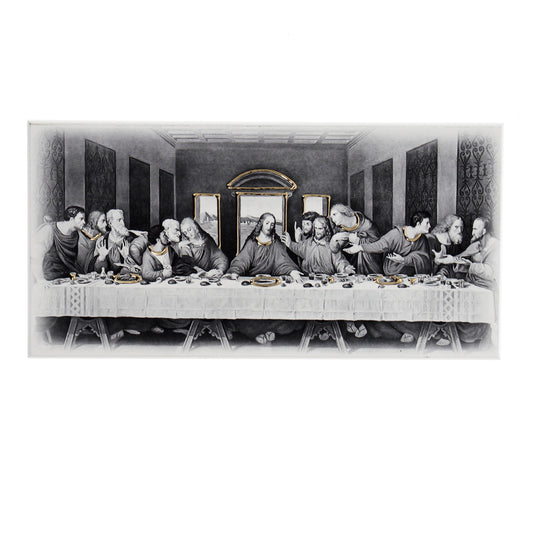 Quadro Ultima Cena in legno con dettagli dorati. Dimensioni 16x8 cm