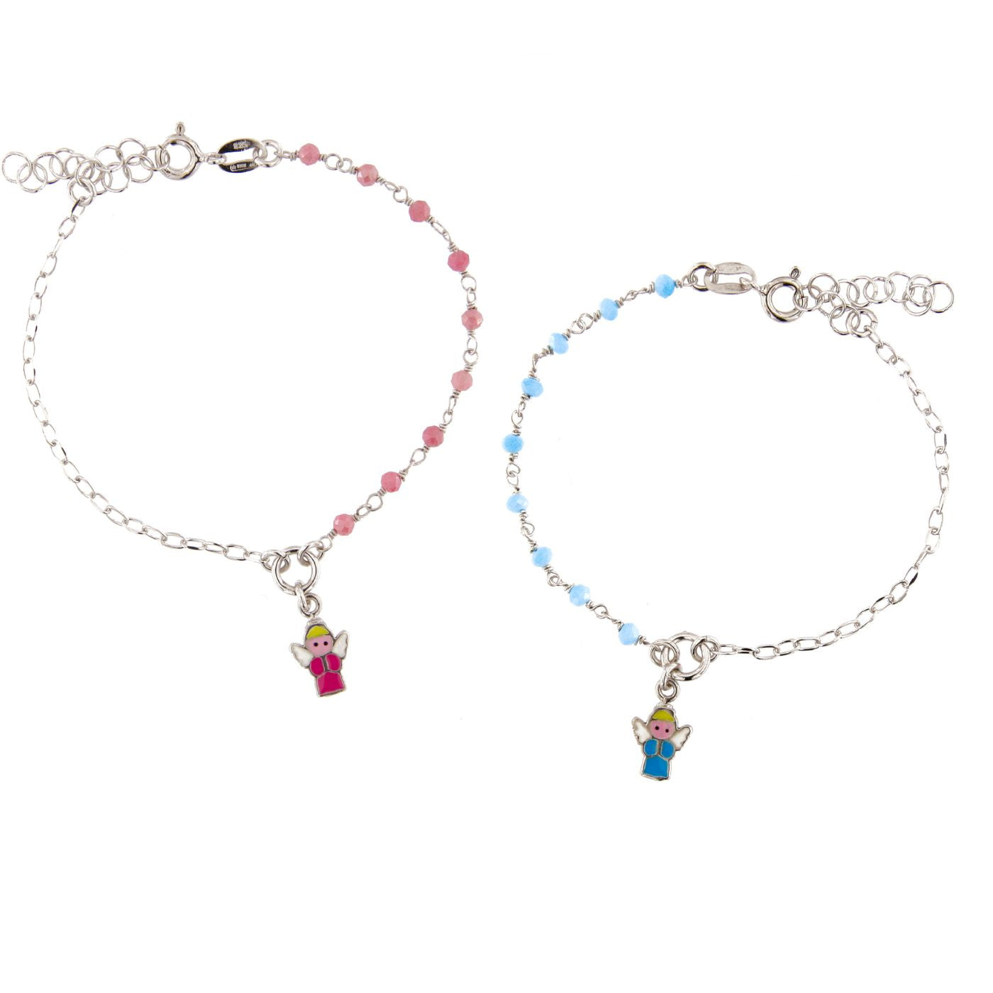 Braccialetto in argento 925 con elementi smaltati e angioletto. Lunghezza 16,7 cm
