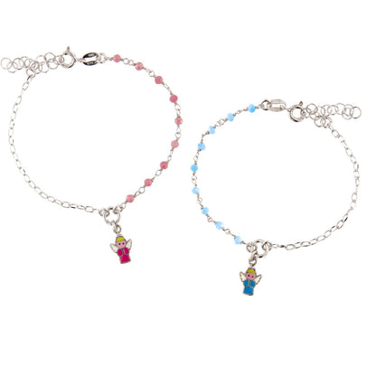 Braccialetto in argento 925 con elementi smaltati e angioletto. Lunghezza 16,7 cm