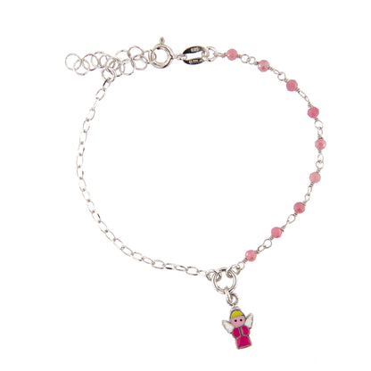 Braccialetto in argento 925 con elementi smaltati e angioletto. Lunghezza 16,7 cm