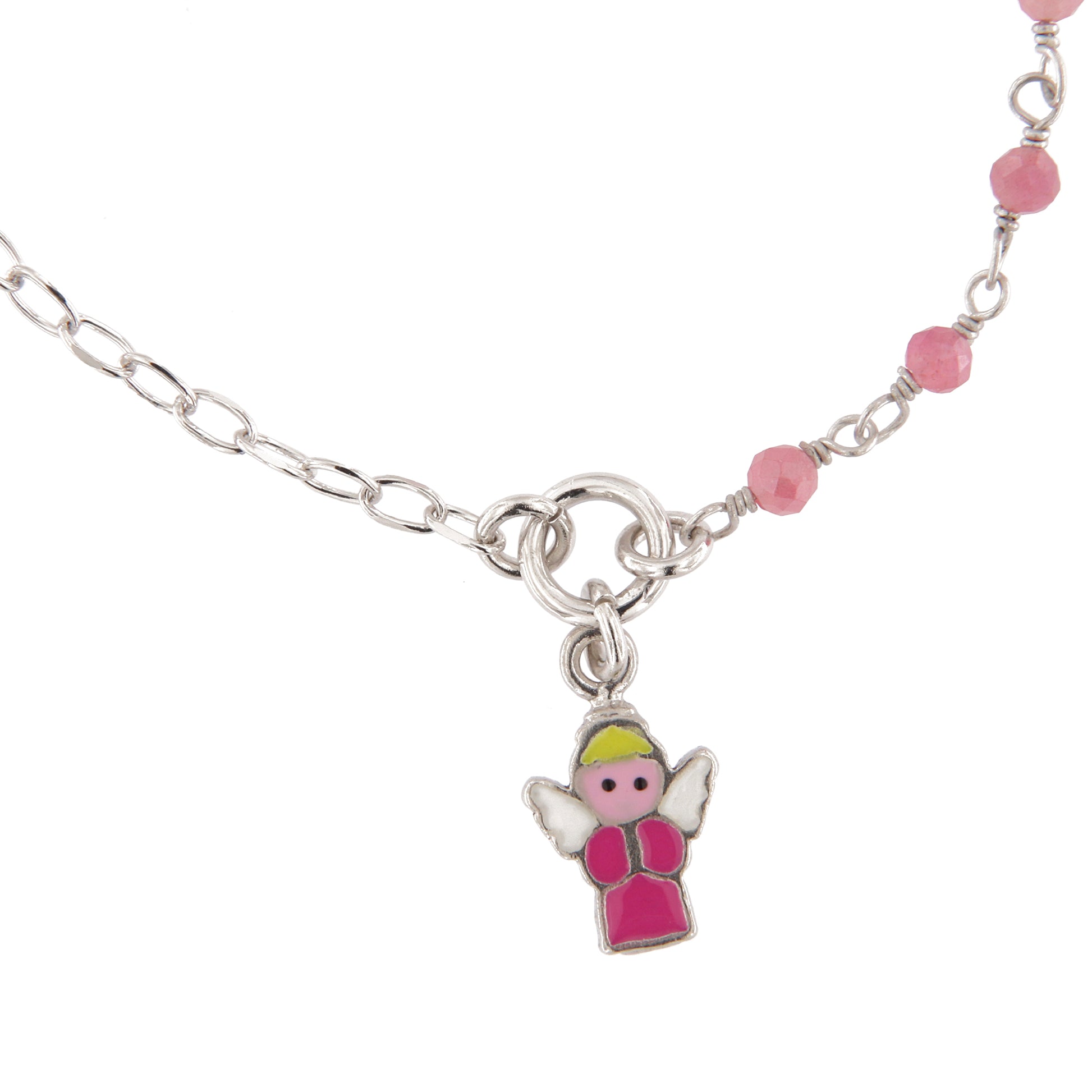 Braccialetto in argento 925 con elementi smaltati e angioletto. Lunghezza 16,7 cm