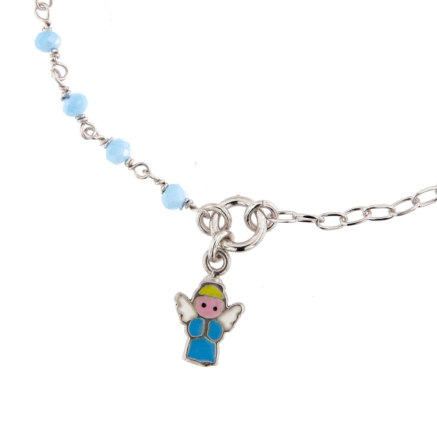 Braccialetto in argento 925 con elementi smaltati e angioletto. Lunghezza 16,7 cm