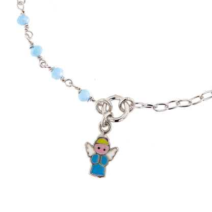 Braccialetto in argento 925 con elementi smaltati e angioletto. Lunghezza 16,7 cm