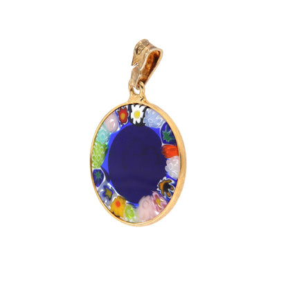 Ciondolo Murrina Madonna con bambino, argento 925 e vetro di Murano. Diametro 1,8 cm