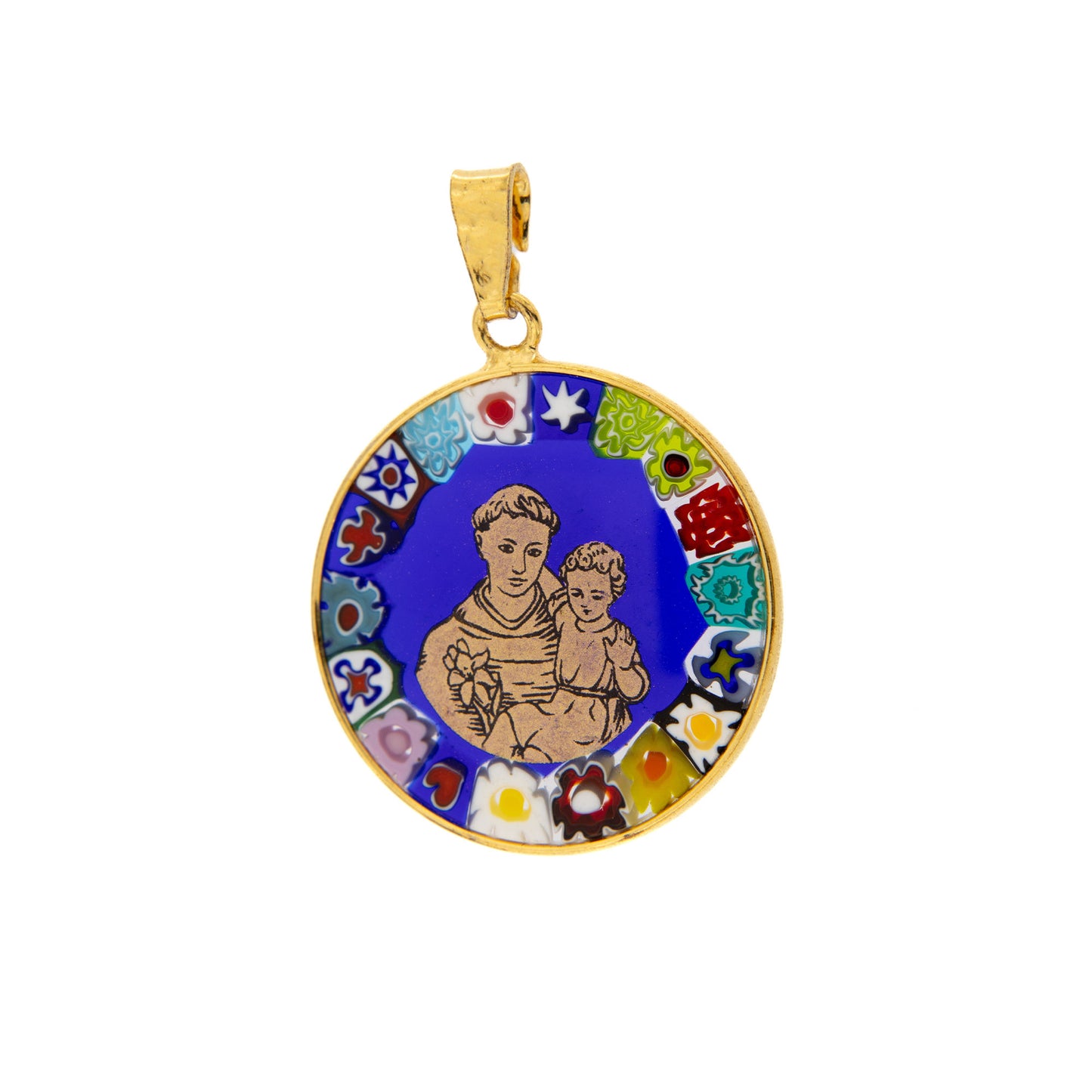 Ciondolo Murrina Sant'Antonio, argento 925 e vetro di Murano. Diametro 2,3 cm