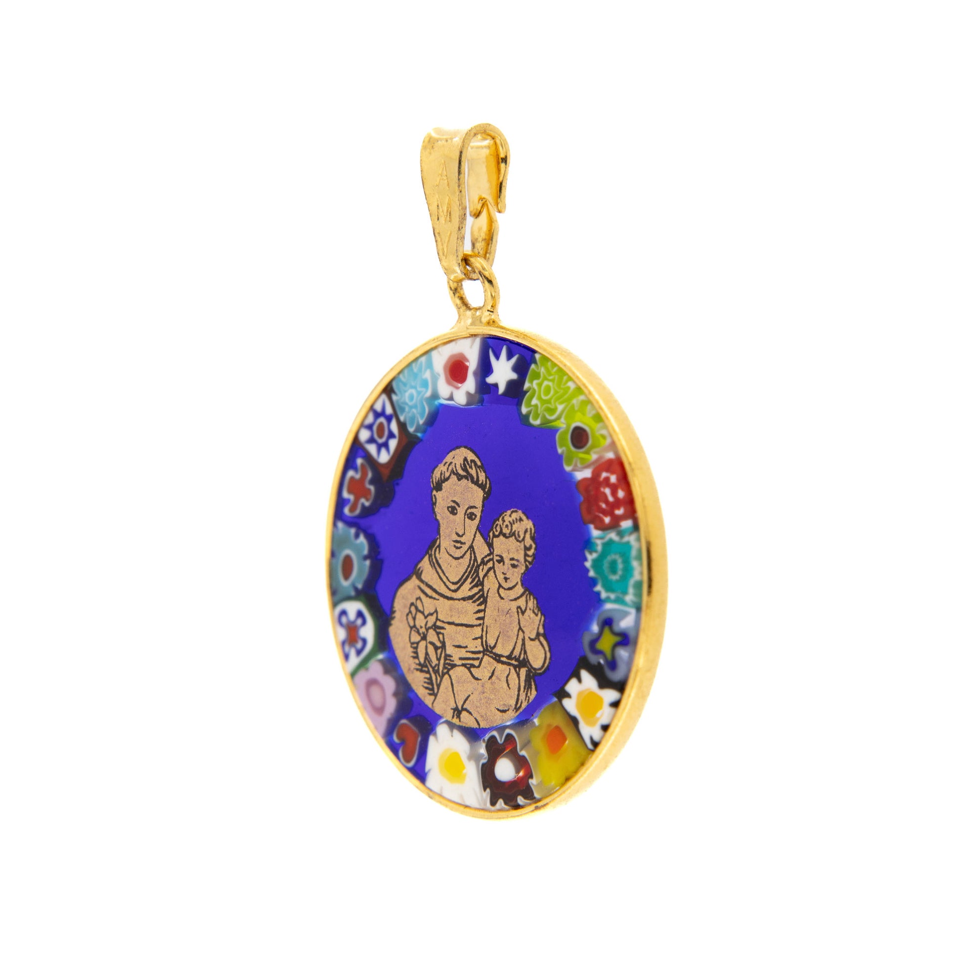 Ciondolo Murrina Sant'Antonio, argento 925 e vetro di Murano. Diametro 2,3 cm