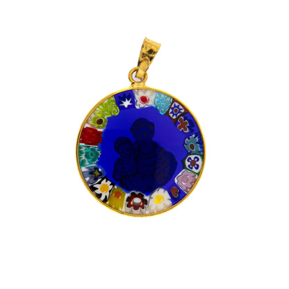 Ciondolo Murrina Sant'Antonio, argento 925 e vetro di Murano. Diametro 2,3 cm