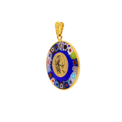 Ciondolo Murrina Cristo, argento 925 e vetro di Murano. Diametro 2,3 cm