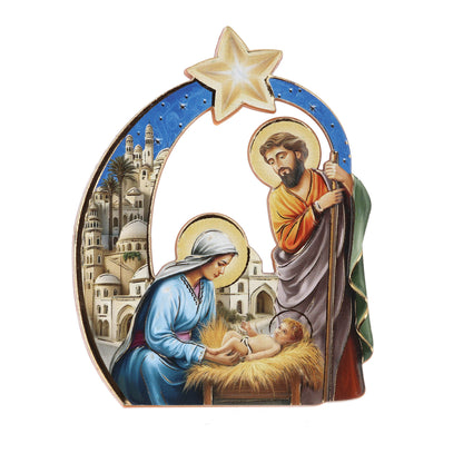 Decorazione da appoggio Natività in polimero sagomato. Altezza 10 cm