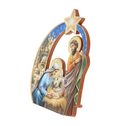 Decorazione da appoggio Natività in polimero sagomato. Altezza 10 cm