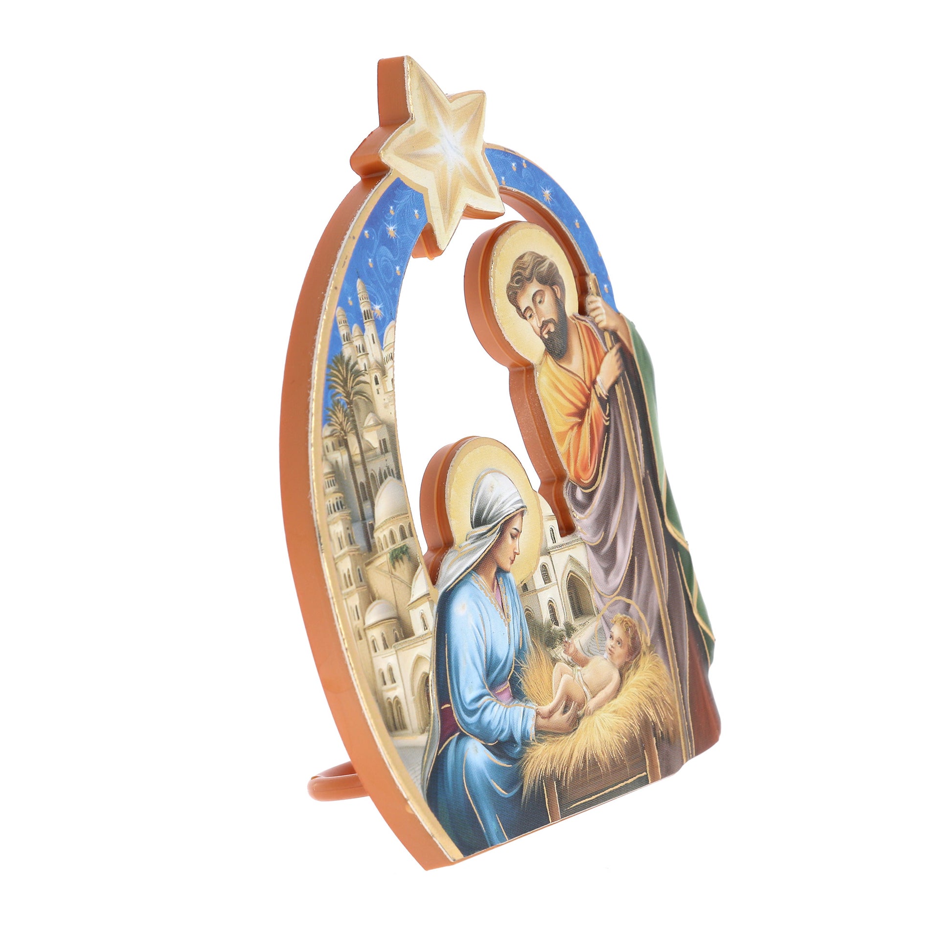 Decorazione da appoggio Natività in polimero sagomato. Altezza 10 cm