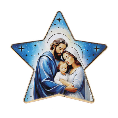 Quadretto Natività sagomato stella, stampa oro a caldo. Altezza 10 cm