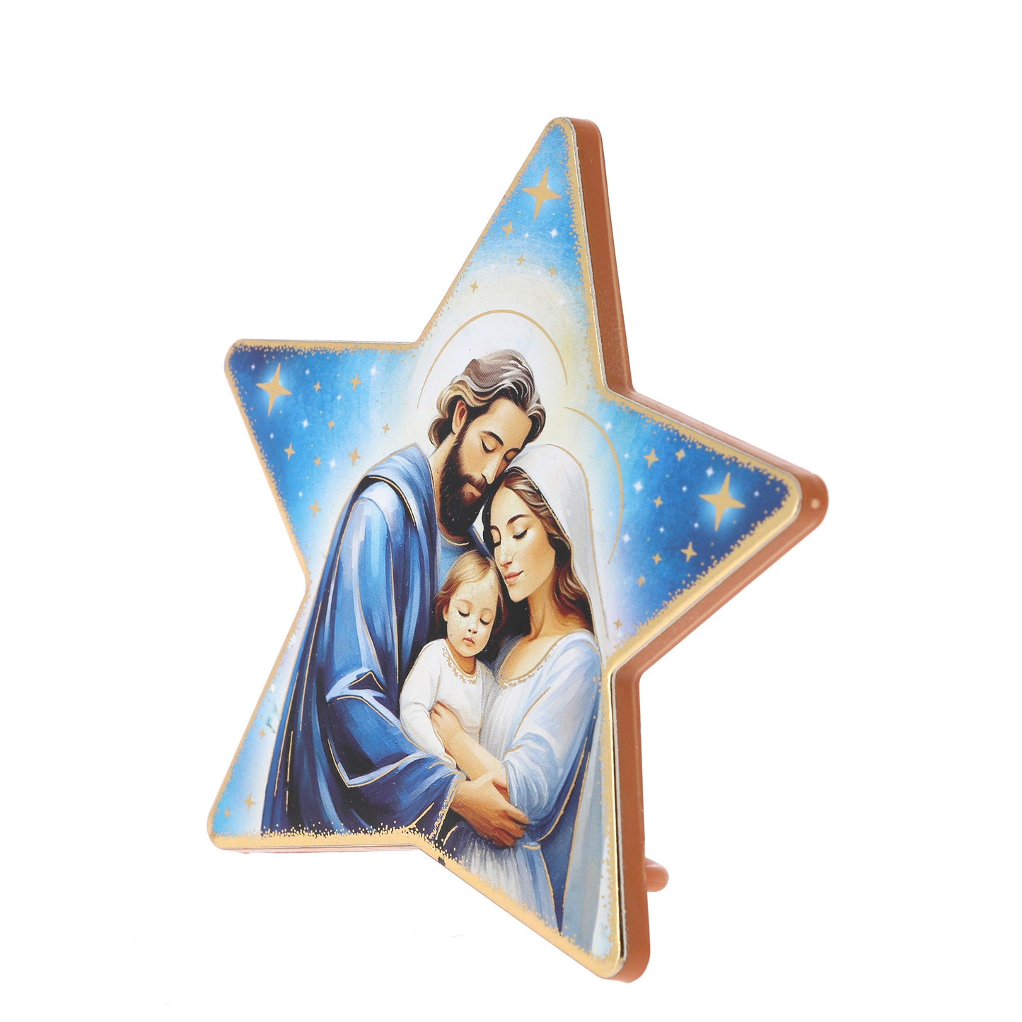 Quadretto Natività sagomato stella, stampa oro a caldo. Altezza 10 cm