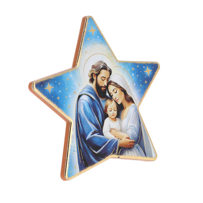 Quadretto Natività sagomato stella, stampa oro a caldo. Altezza 10 cm