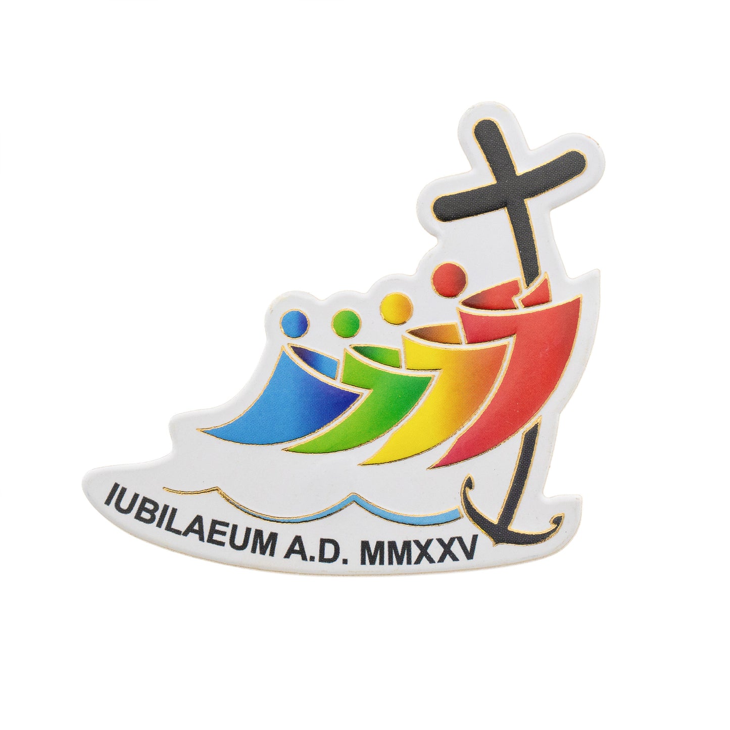 Magnete sagomato con logo Giubileo 2025. Dimensioni 6x7 cm