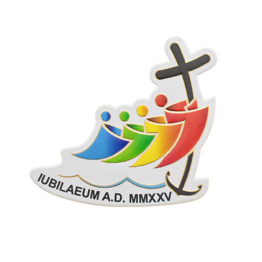 Magnete sagomato con logo Giubileo 2025. Dimensioni 6x7 cm