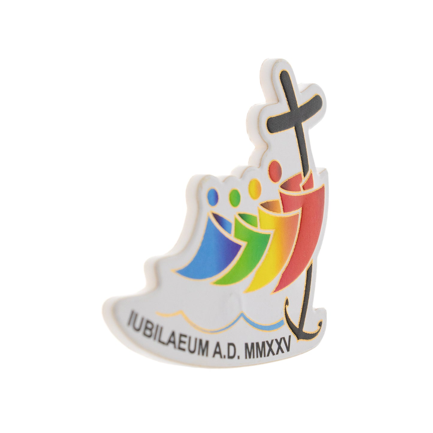 Magnete sagomato con logo Giubileo 2025. Dimensioni 6x7 cm