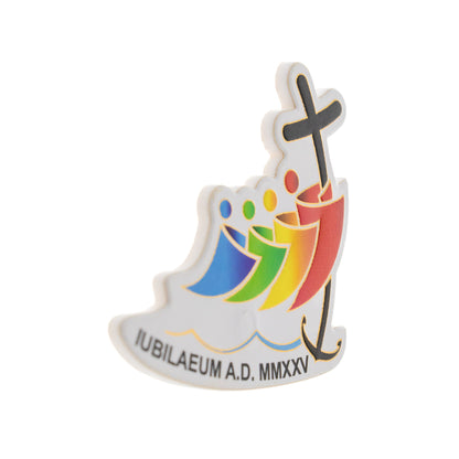 Magnete sagomato con logo Giubileo 2025. Dimensioni 6x7 cm