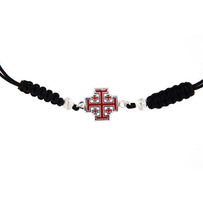 Bracciale in sagola Croce Gerusalemme smaltata in argento 925