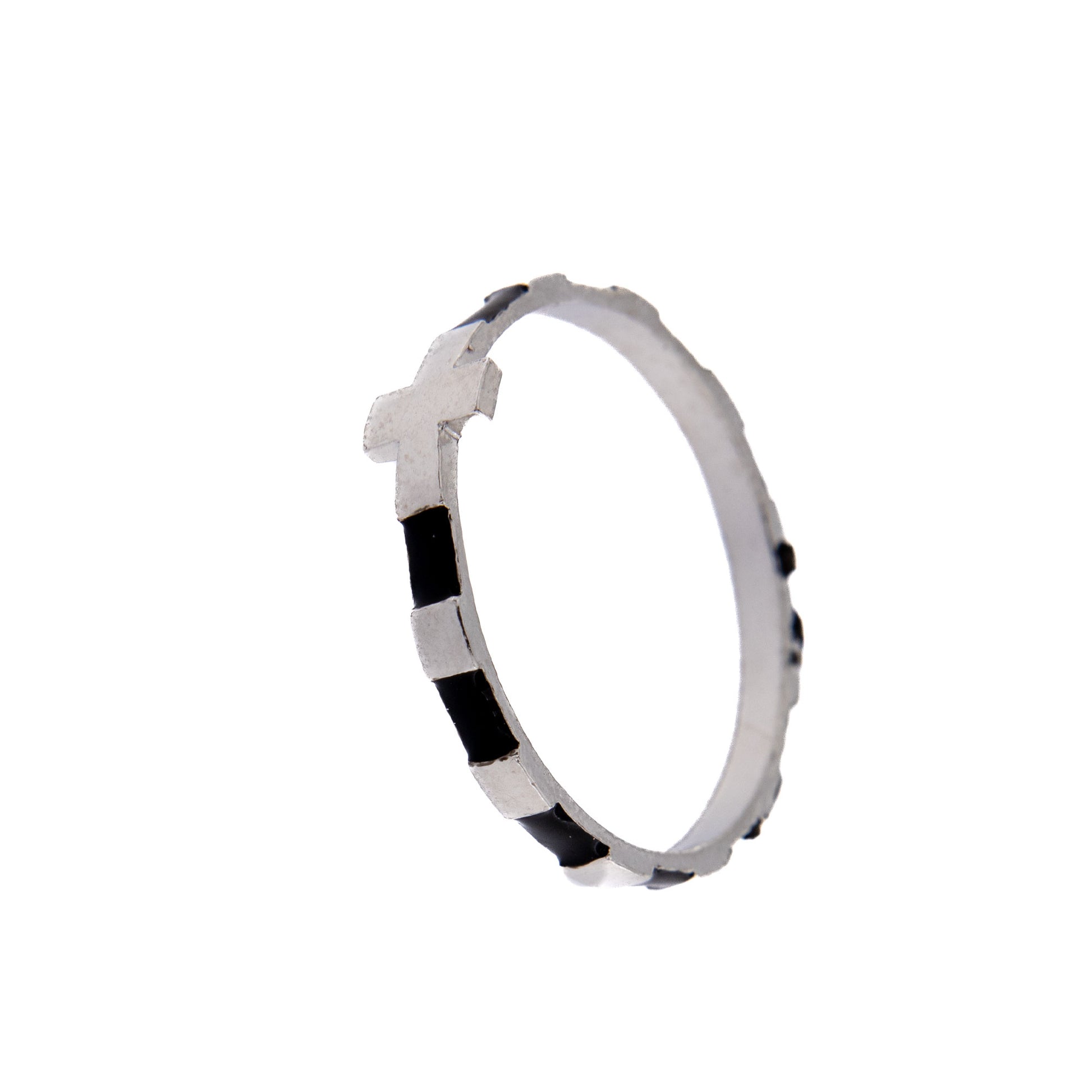 Anello Decina Rosario smaltato nero, argento 925. Misure varie