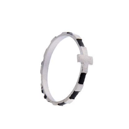 Anello Decina Rosario smaltato nero, argento 925. Misure varie