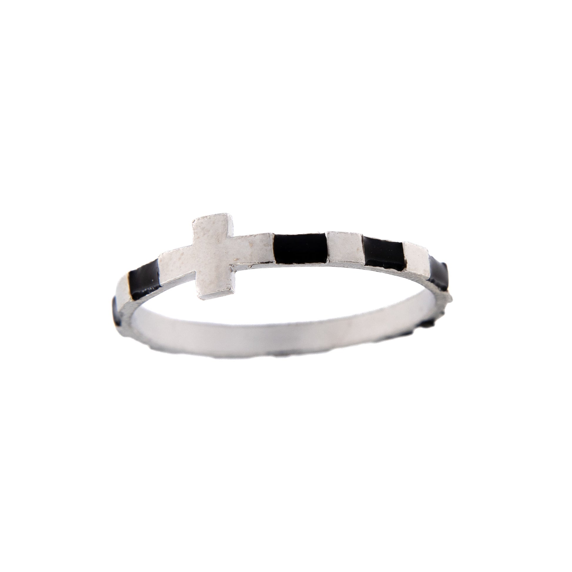 Anello Decina Rosario smaltato nero, argento 925. Misure varie