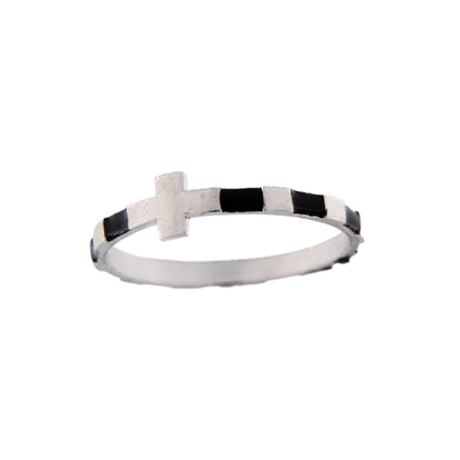 Anello Decina Rosario smaltato nero, argento 925. Misure varie