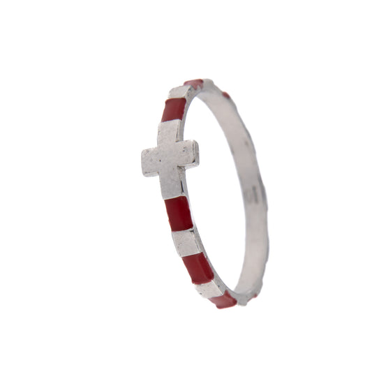 Anello Decina Rosario smaltato rosso, argento 925. Misure varie