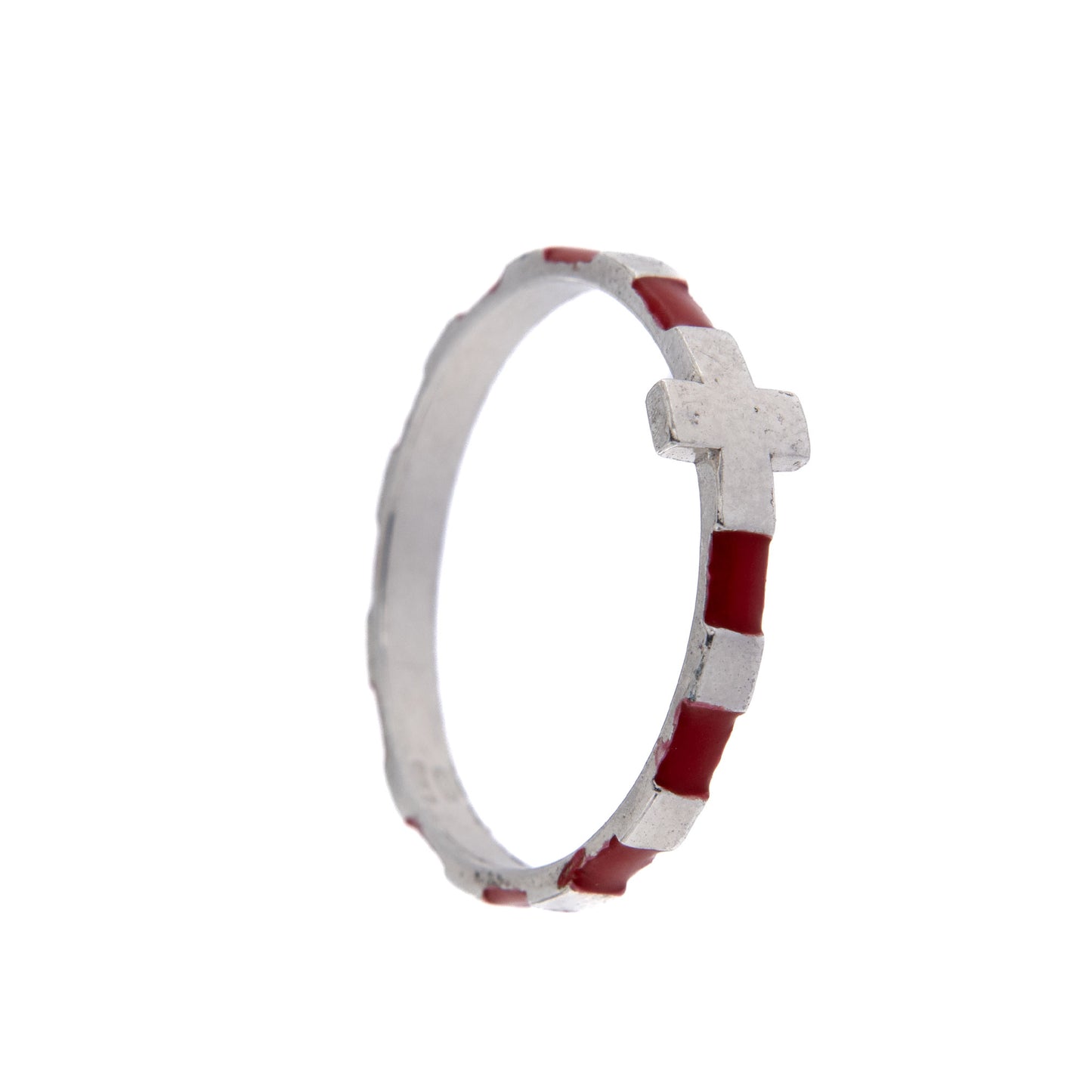 Anello Decina Rosario smaltato rosso, argento 925. Misure varie