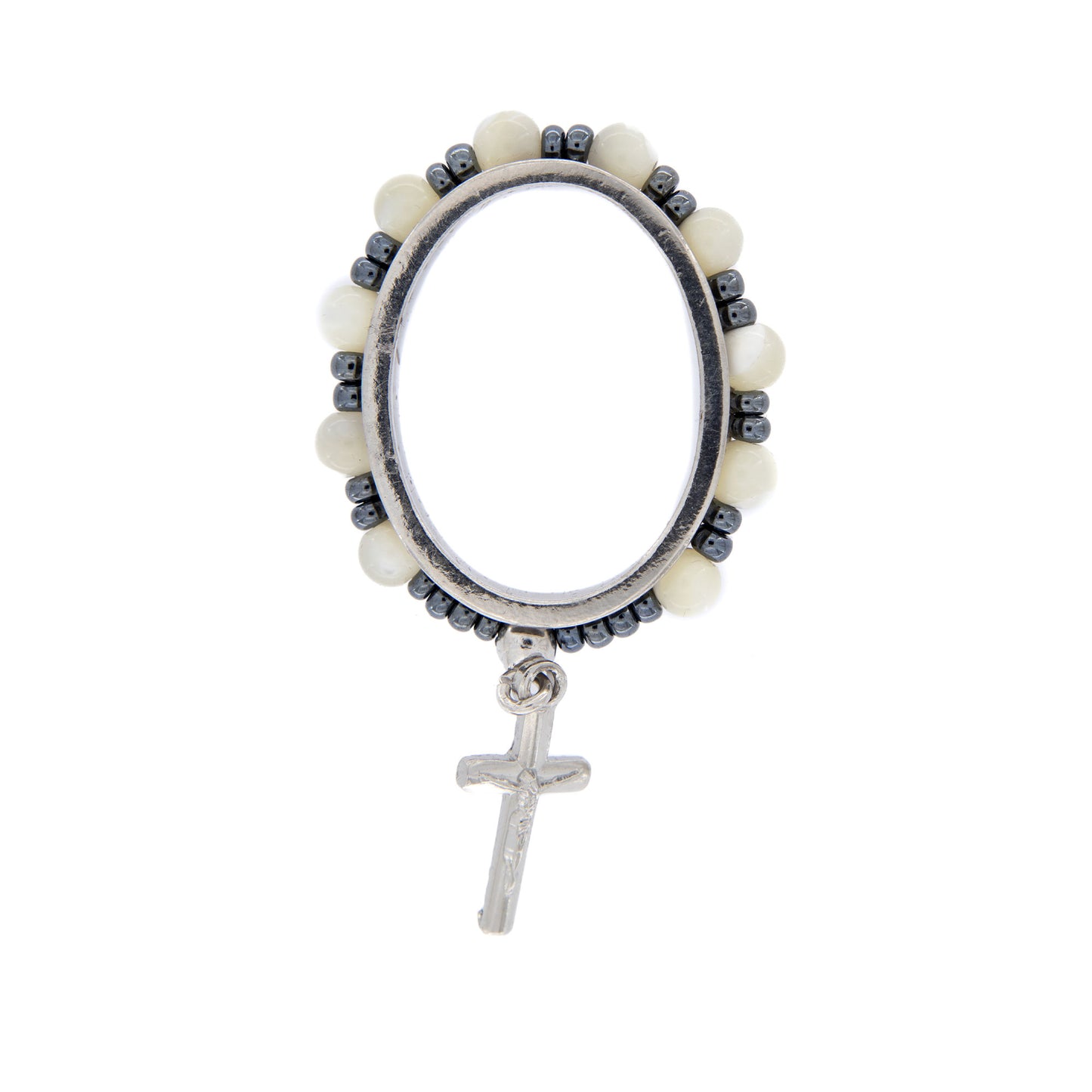 Preghierino in argento 925 rodiato e pietre dure