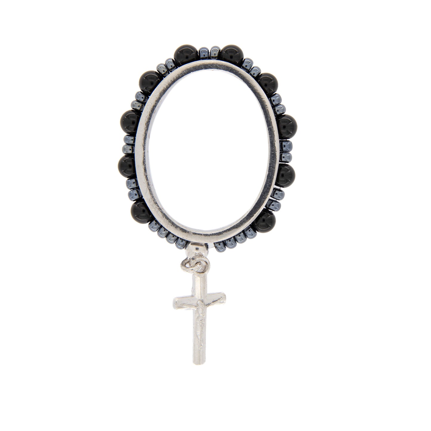 Preghierino in argento 925 rodiato e pietre dure