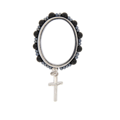 Preghierino in argento 925 rodiato e pietre dure