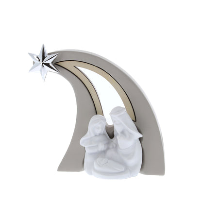 Sacra Famiglia in resina dipinta a mano. Altezza 16 cm