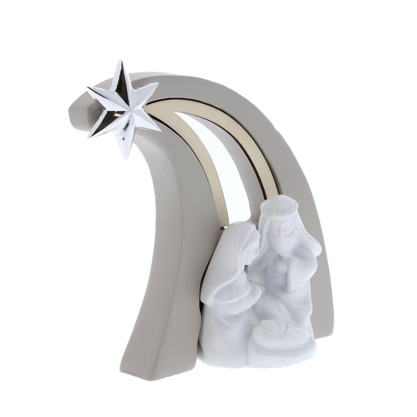 Sacra Famiglia in resina dipinta a mano. Altezza 16 cm