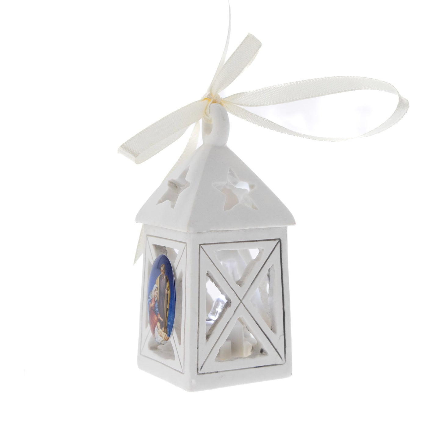 Lanterna in resina con immagini Natività assortite. Dimensioni 10x4,5 cm