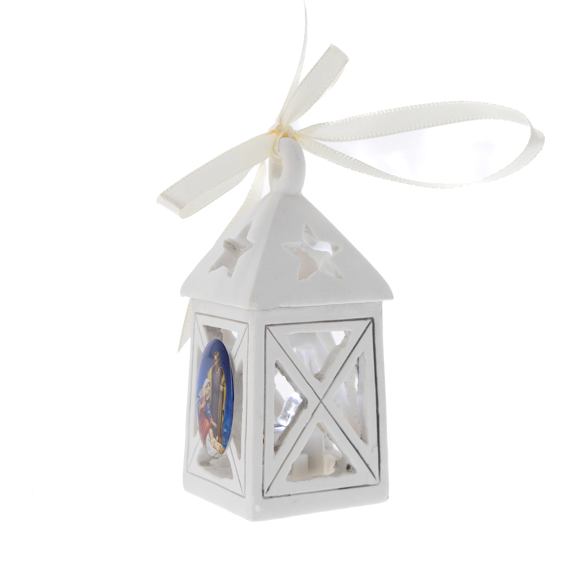 Lanterna in resina con immagini Natività assortite. Dimensioni 10x4,5 cm