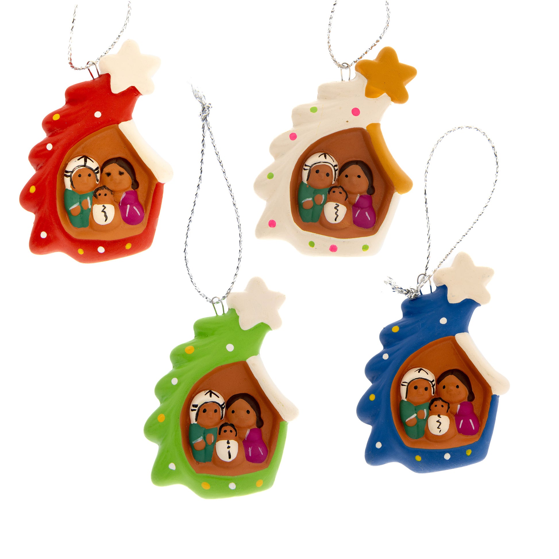 Presepe piccolo con alberello in colori assortiti. Dimensioni 5x3,5 cm