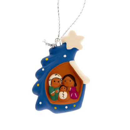 Presepe piccolo con alberello in colori assortiti. Dimensioni 5x3,5 cm