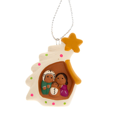 Presepe piccolo con alberello in colori assortiti. Dimensioni 5x3,5 cm