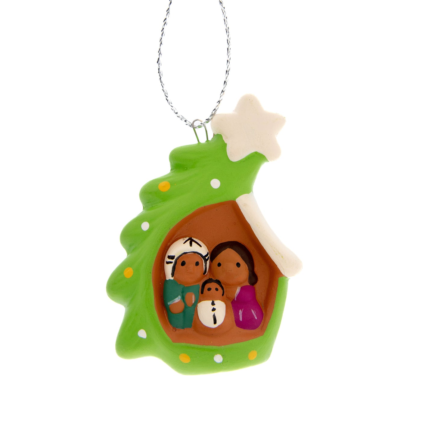 Presepe piccolo con alberello in colori assortiti. Dimensioni 5x3,5 cm