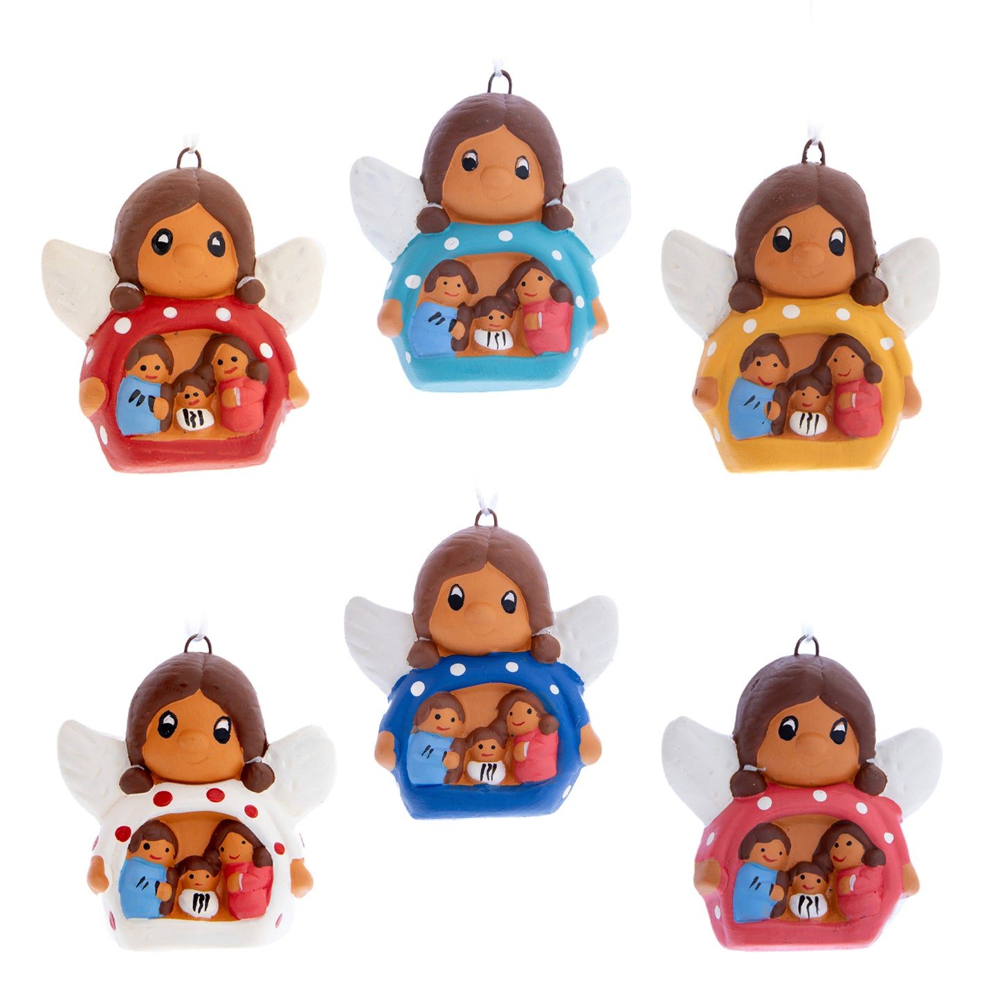 Presepe piccolo con angeletto in colori assortiti. Dimensioni 4,2x4,2 cm