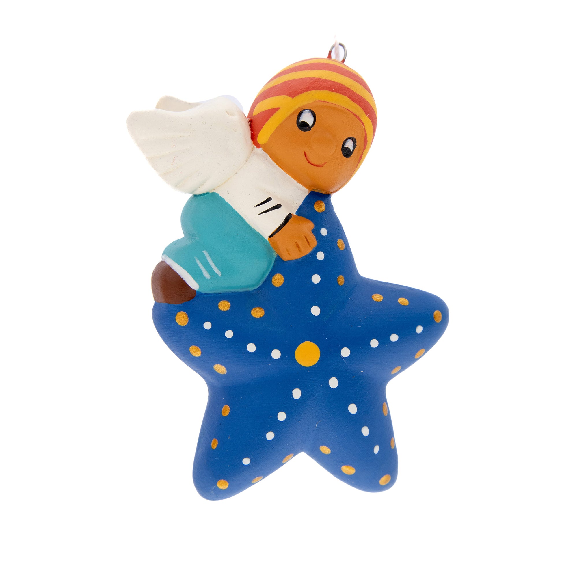 Angelo su stella in colori assortiti. Dimensioni 7,5x5,5 cm